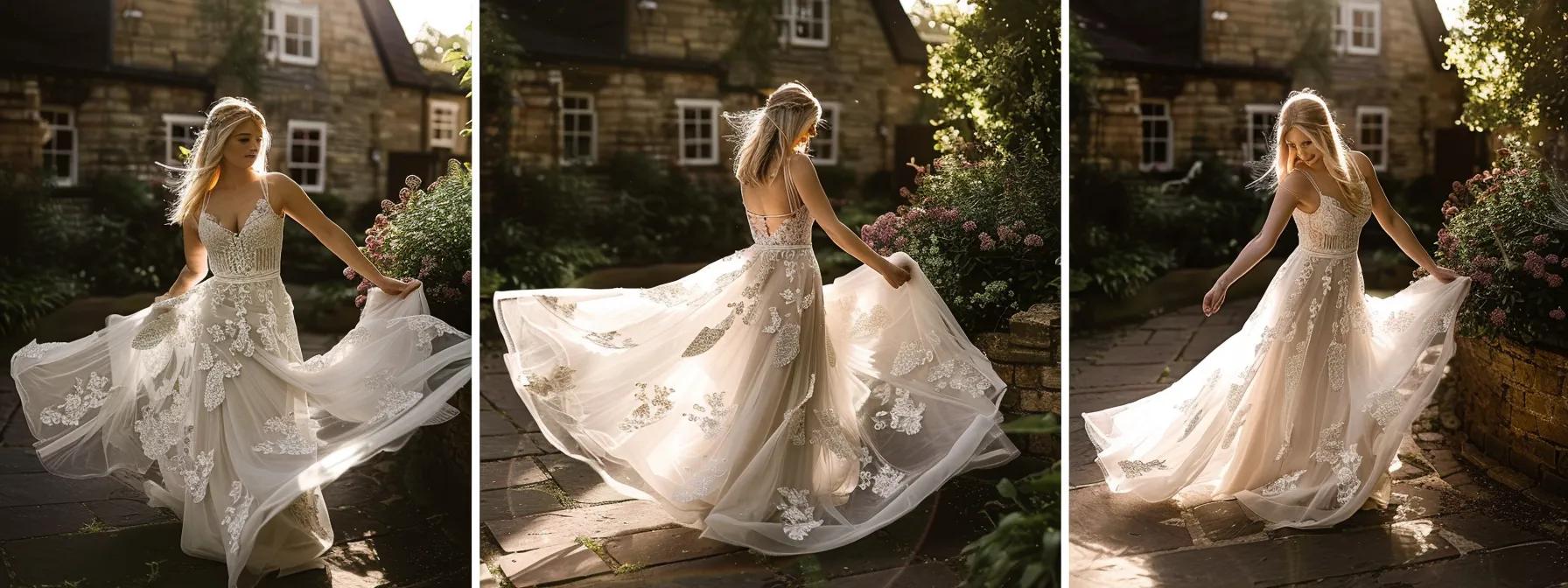 a Bohemian Bride Twirls in a Flowy, Lace Wedding Dress in a Charming Garden in Leeds. - Scarlet Poppy Bridal Boutique - Scarlet Poppy Bridal Boutique