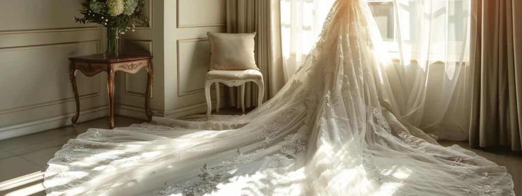 a Radiant Bridal Gown Displayed Elegantly Against a Soft, Romantic Backdrop, Showcasing Intricate Lace Details and Flowing Fabric That Embodies the Essence of Elysee Bridal's Luxurious Wedding Dress Collection. - Scarlet Poppy Bridal Boutique - Scarlet Poppy Bridal Boutique