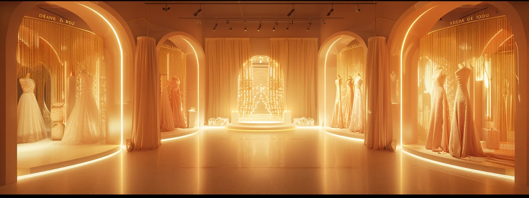 a Breathtaking Bridal Boutique Showcases an Array of Elegant Wedding Dresses Under Soft, Warm Lighting, Enticing Viewers with the Allure of Irresistible Year-round Discounts. - Scarlet Poppy Bridal Boutique - Scarlet Poppy Bridal Boutique
