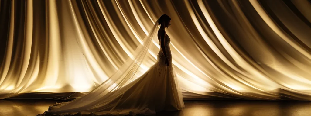 a Breathtaking Sheath Gown Elegantly Flows Against a Softly Illuminated Backdrop, Capturing the Essence of Modern Bridal Sophistication with Its Sleek Lines and Refined Silhouette. - Scarlet Poppy Bridal Boutique - Scarlet Poppy Bridal Boutique