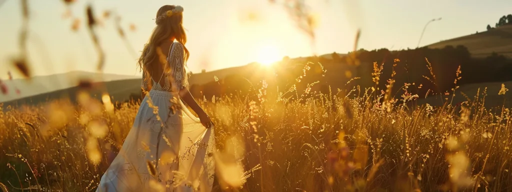 a Vibrant Bridal Runway Showcases a Diverse Array of 1970s and 1980s-inspired Gowns, Featuring Flowing Bohemian Silhouettes Adorned with Bold Colors and Eclectic Patterns, Illuminated by Soft, Warm Lighting That Highlights Their Unique, Free-spirited Elegance. - Scarlet Poppy Bridal Boutique - Scarlet Poppy Bridal Boutique