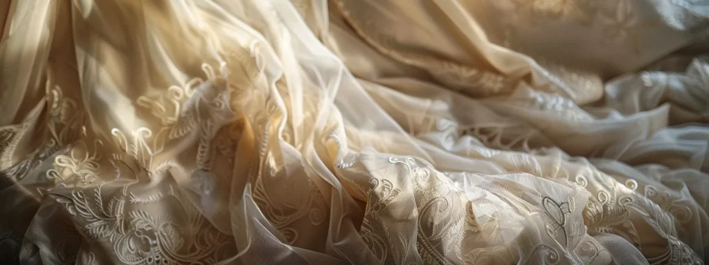 a Luxurious Bridal Gown Drapes Elegantly in Soft, Shimmering Silk, Illuminated by Gentle Natural Light, Showcasing the Intricate Textures and Flowing Silhouette That Embody Comfort and Sophistication for the Modern Bride. - Scarlet Poppy Bridal Boutique - Scarlet Poppy Bridal Boutique