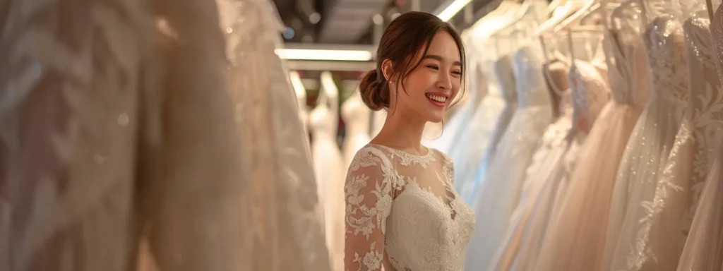 a Radiant Bride Explores a Stunning Collection of Wedding Dresses in an Elegant Boutique, Surrounded by Attentive Staff Who Provide Personalized Guidance, Reflecting a Warm and Inviting Atmosphere of Exceptional Customer Service. - Scarlet Poppy Bridal Boutique - Scarlet Poppy Bridal Boutique