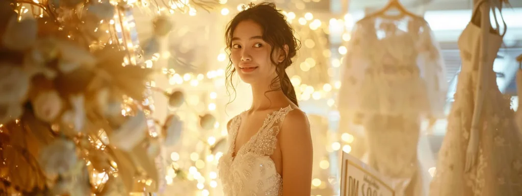 a Radiant Bride Stands Amidst a Dreamy Bridal Salon, Surrounded by Elegant Wedding Dresses on Display, Capturing the Essence of Joy and Anticipation While Holding a 'sale' Sign That Highlights the Thrill of Maximizing Discounts. - Scarlet Poppy Bridal Boutique - Scarlet Poppy Bridal Boutique