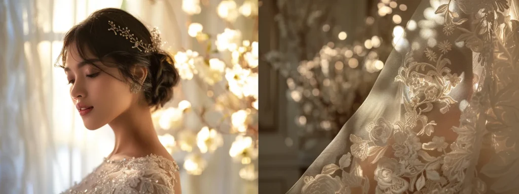 a Radiant Bride Stands in an Elegant Vintage-inspired Wedding Gown, Surrounded by Soft, Diffused Lighting That Highlights the Intricate Lace and Flowing Silhouette, Evoking Timeless Romance and Grace. - Scarlet Poppy Bridal Boutique - Scarlet Poppy Bridal Boutique