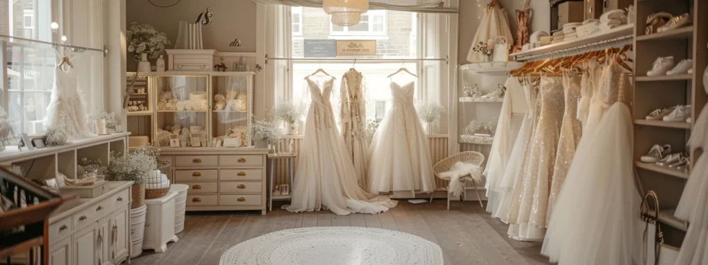a Serene Bridal Boutique in Leeds, Showcasing an Array of Elegant Wedding Dresses, Bathed in Soft, Natural Light That Highlights the Delicate Fabrics and Intricate Designs, Inviting Brides to Explore Affordable Options for Their Dream Wedding. - Scarlet Poppy Bridal Boutique - Scarlet Poppy Bridal Boutique