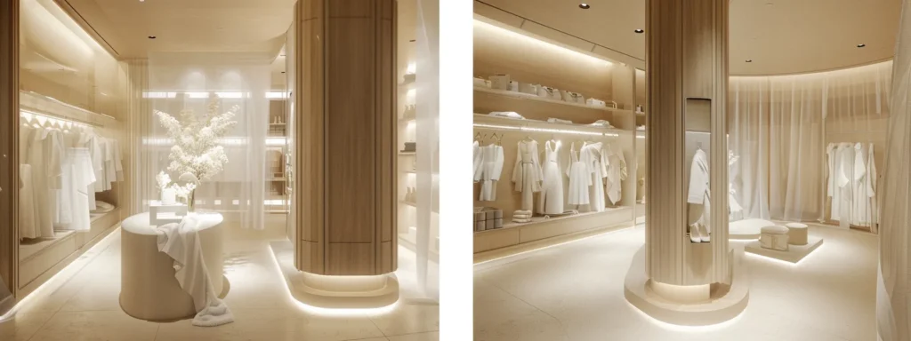 a Serene Bridal Boutique Showcasing Elegant Gowns Under Soft, Warm Lighting, Inviting Brides to Indulge in a Tranquil and Personalized Shopping Experience. - Scarlet Poppy Bridal Boutique - Scarlet Poppy Bridal Boutique