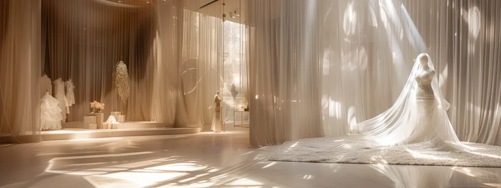 a stunning bridal boutique interior showcases elegantly draped wedding dresses on mannequins, with soft, diffused lighting highlighting the intricate details and textures, symbolizing the personalized fit and tailored elegance that every bride desires. - Scarlet Poppy Bridal Boutique - Scarlet Poppy Bridal Boutique a Stunning Bridal Boutique Interior Showcases Elegantly Draped Wedding Dresses on Mannequins, with Soft, Diffused Lighting Highlighting the Intricate Details and Textures, Symbolizing the Personalized Fit and Tailored Elegance That Every Bride Desires. - Scarlet Poppy Bridal Boutique - Scarlet Poppy Bridal Boutique