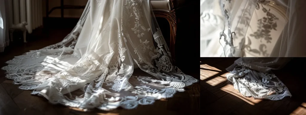 a Stunning Bridal Gown Elegantly Drapes over a Classic Wooden Chair, Bathed in Soft, Natural Light, Highlighting the Delicate Lace and Timeless Silhouette, Symbolizing the Balance Between Trendy Allure and Enduring Grace. - Scarlet Poppy Bridal Boutique - Scarlet Poppy Bridal Boutique