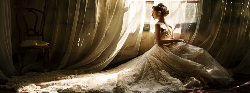 a Stunning Bridal Gown from the 1950s, Featuring Intricate Lace and Beading, Elegantly Draping on a Model Against a Soft, Vintage-inspired Backdrop That Captures the Essence of Romance and Femininity. - Scarlet Poppy Bridal Boutique - Scarlet Poppy Bridal Boutique