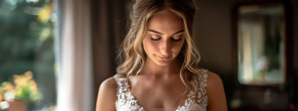 a Stunning Bride in a Graceful Fit-and-flare Gown, Surrounded by Soft, Ethereal Lighting That Highlights Her Elegant Silhouette and Enhances the Romantic Atmosphere of Her Wedding Day. - Scarlet Poppy Bridal Boutique - Scarlet Poppy Bridal Boutique