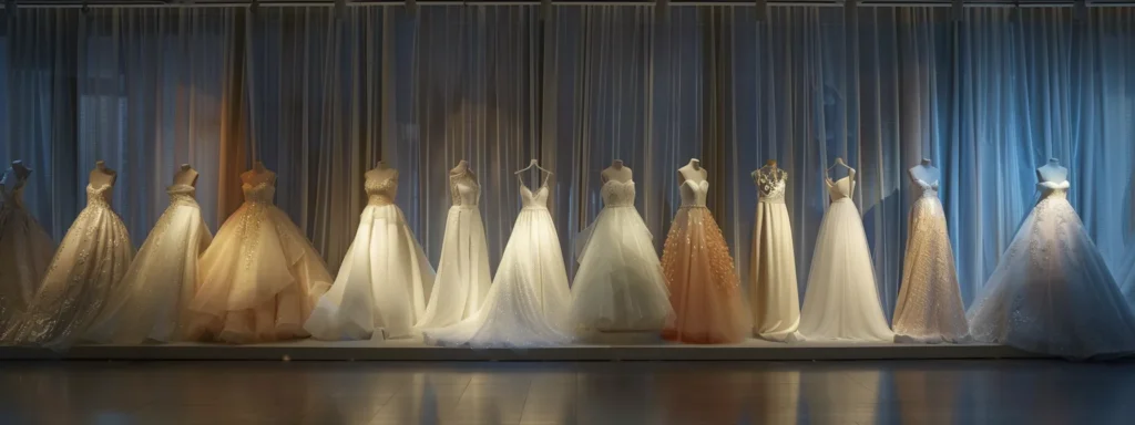 a Stunning Display of Vintage Wedding Gowns Showcases the Elegant Curves of A-line Silhouettes and the Graceful Flow of Ball Gowns, All Set Against a Softly Lit Backdrop That Highlights Their Timeless Beauty. - Scarlet Poppy Bridal Boutique - Scarlet Poppy Bridal Boutique