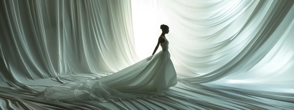 a Stunning Modern Bridal Gown with a Sleek Silhouette Flows Gracefully Against a Soft, Ethereal Backdrop, Capturing the Essence of Contemporary Elegance and Sustainability in Wedding Fashion. - Scarlet Poppy Bridal Boutique - Scarlet Poppy Bridal Boutique