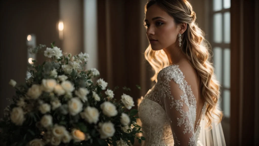 a Radiant Bride Stands Confidently in a Beautifully Tailored Wedding Dress, Surrounded by Delicate Accessories, with a Soft Glow Illuminating the Scene, Symbolizing the Essential Considerations and Additional Costs of Wedding Attire. - Scarlet Poppy Bridal Boutique - Scarlet Poppy Bridal Boutique